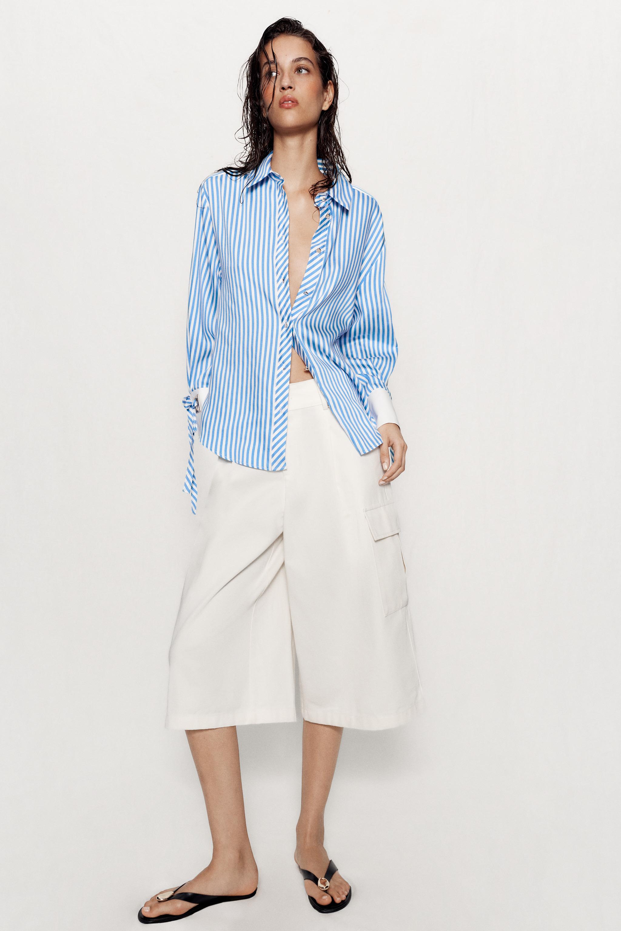 BOW TRIM STRIPED SHIRT